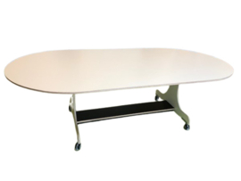 Verrijdbare tafel ovaal  240 x 120 cm, berken/wit hpl