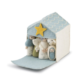 Vilten Kerststal, ijsblauw-wit  Fairtrade