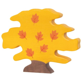 Houten herfst tafereel, bomen en paddenstoel