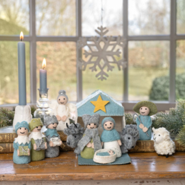 Vilten Kerststal, ijsblauw-wit  Fairtrade