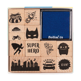 Houten stempelset, superheld