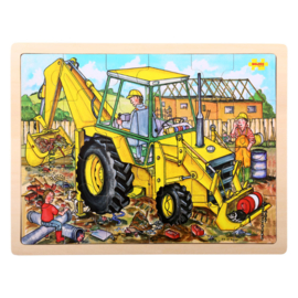 Houten puzzel Graafmachine, 24 stukjes