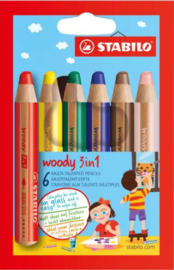 Waspotlood - Stabilo Woody - 3 in 1 - set van 6