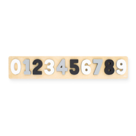 Houten puzzel met getallen, grijs/wit