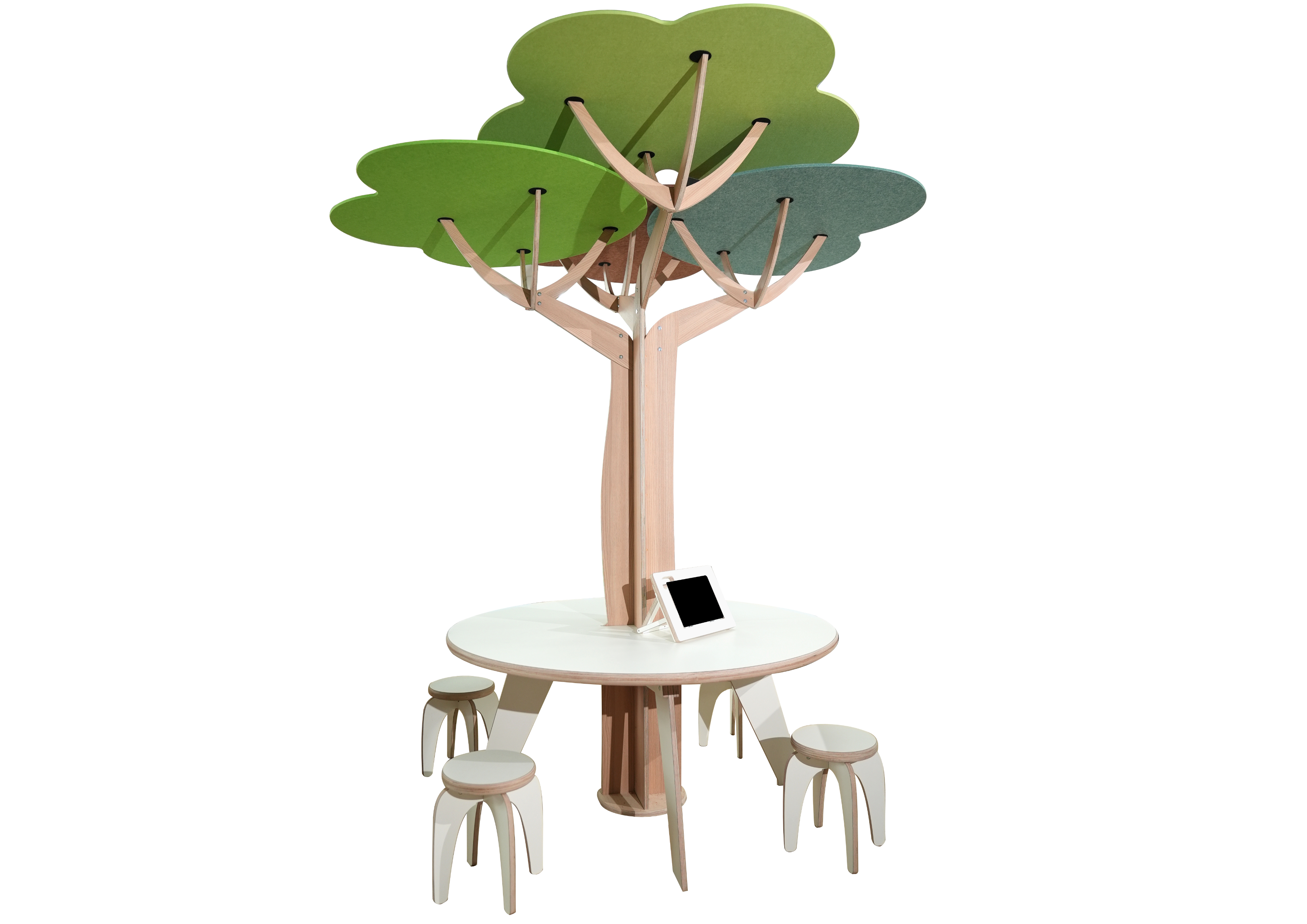 Tafel met boom en akoestische bladeren