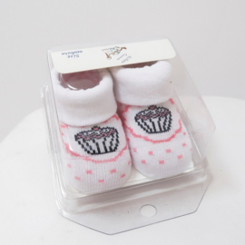 Babysokjes La Petite Couronne Cupcake wit met roze stippen