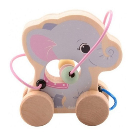 Houten speelgoed Jouéco Wildies - Trekdier met kralen olifant