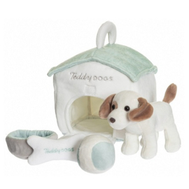 Knuffel hond met hok, bot en waterbak Teddykompaniet Teddy Dogs