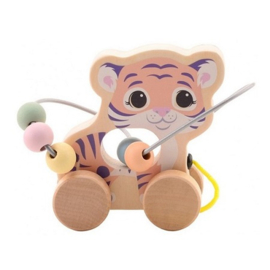 Houten speelgoed Jouéco Wildies - Trekdier met kralen tijger