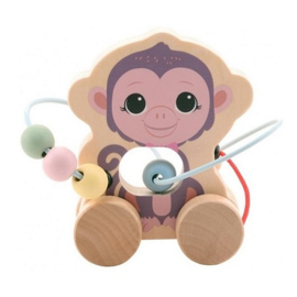 Houten speelgoed Jouéco Wildies - Trekdier met kralen aap