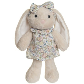 Knuffel konijn met bloemetjes jurk en strik Teddykompaniet Daisy creme (33cm)