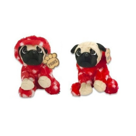 Knuffel hond met rood fleecepakje