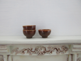 3 french bowls, brown