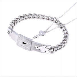 Armband rechthoek/ halsketting set met sleutel  K&Q