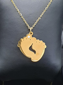 Geboorte voetjes ketting dunne uitvoering Goud/zilver