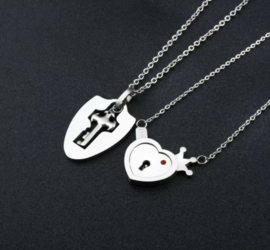 Ketting hart en schild set K&Q
