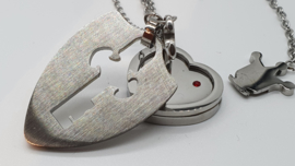 Ketting hart en schild set K&Q