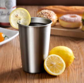 Drinkbekers RVS 4x 180ml met lederen opberging