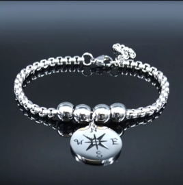Bedelarmband met windroos RVS