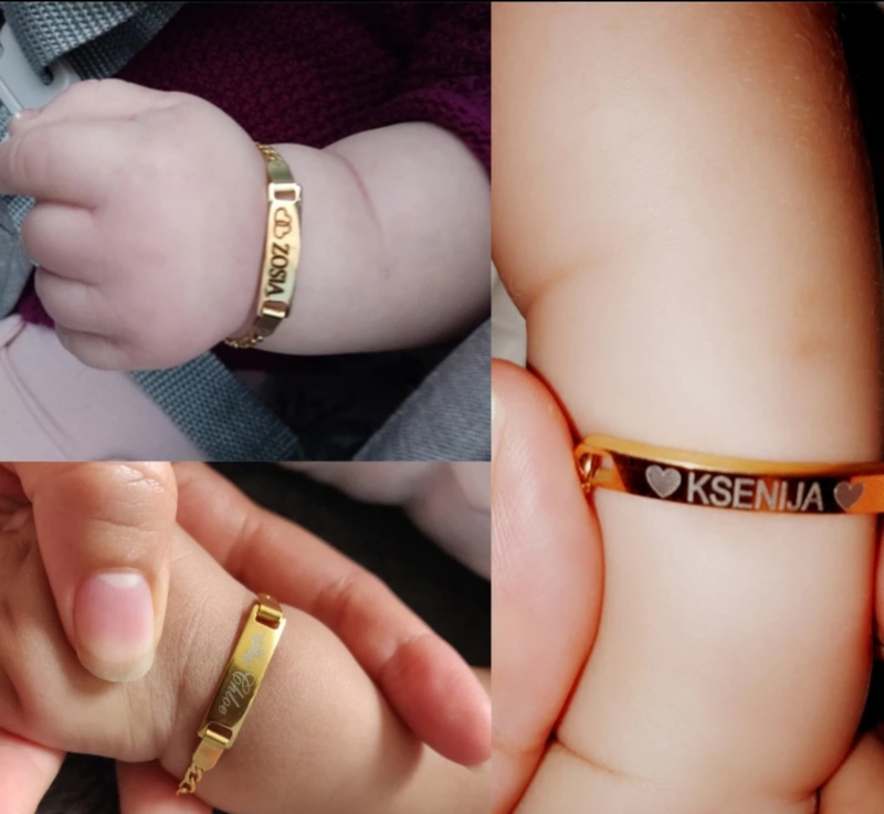 Grondig Sympathiek heuvel Baby geboorte armbandje met naamplaatje RVS | Geboorte hangertjes | Gomes  Blinkeltjes Store