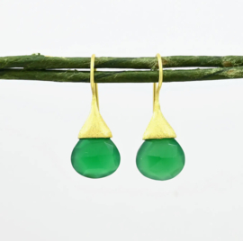Boho Oorbellen, verguld, groene onyx