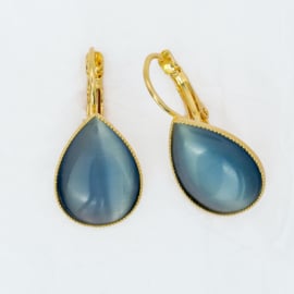 Oorhangers, gold plated, blauw/grijs