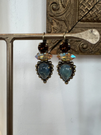 Oorhangers blauw/ bruin strass,Dimitriadis
