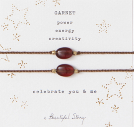 Gemstone card with Garnet; Celebrate you & me, A Beautiful Story