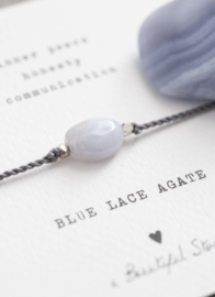 Gemstone card, bracelet with Blue lace agate, A Beautiful story