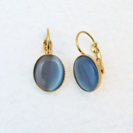Oorhangers, ovaal , gold plated, blauw grijs