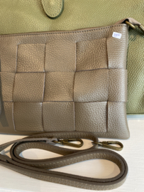Schoudertas, leer, taupe