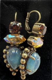 Oorhangers blauw/ bruin strass,Dimitriadis