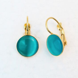 Oorhangers, rond, blauw, gold plated
