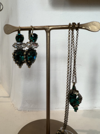 Oorhangers, groen strass, Dimitriadis