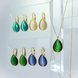 Oorhangers, gold plated, blauw/grijs