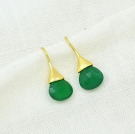 Boho Oorbellen, verguld, groene onyx