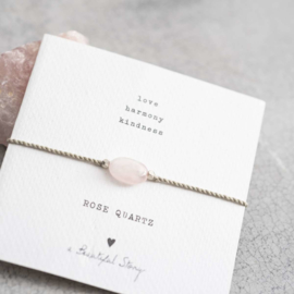 Gemstone card,  bracelet with Rose quartz, A Beautiful story