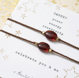 Gemstone card with Garnet; Celebrate you & me, A Beautiful Story