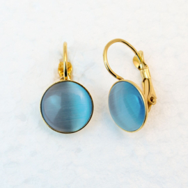 Oorhangers, rond, blauw/grijs, gold plated