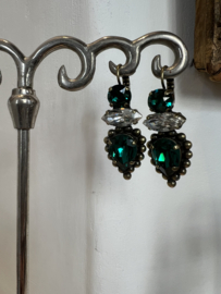 Oorhangers, groen strass, Dimitriadis