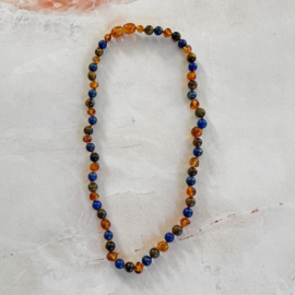 Barnsteen ketting kids met Tijgeroog & Lapis Lazuli  |  38cm