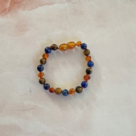 Barnsteen ketting kids met Tijgeroog & Lapis Lazuli  |  38cm