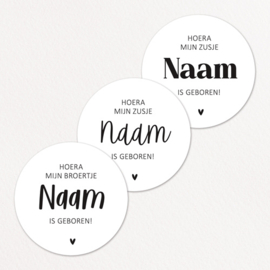 Stickers op maat | Hoera broertje/zusje geboren + naam | 10 stuks