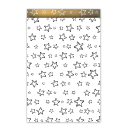 Cadeauzakjes | Stars | Zwart, wit & goud | 17 x 25 cm | 5 stuks