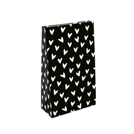 Blokbodemzakken | Hearts | Zwart | 14 x 8 x 26 cm | 5 stuks