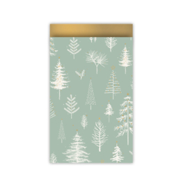 Cadeauzakjes | Kerstbomen | Groen, wit & goud | 12 x 19 cm | 5 stuks