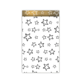 Cadeauzakjes | Stars | Zwart, wit & goud | 12 x 19 cm | 5 stuks
