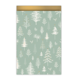 Cadeauzakjes | Kerstbomen | Groen, wit & goud | 17 x 25 cm | 5 stuks