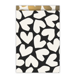 Cadeauzakjes | XL Hearts | Zwart, wit & goud | 17 x 25 cm | 5 stuks
