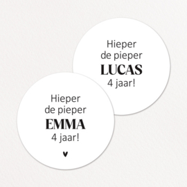 Stickers op maat | Hieper de pieper + leeftijd + naam | 10 stuks